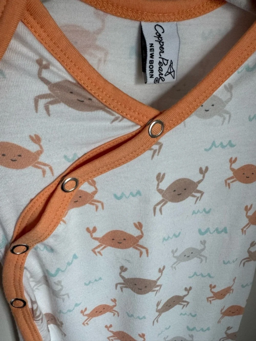 Copper Pearl Tide Knot Gown with Orange Crab Print Newborn